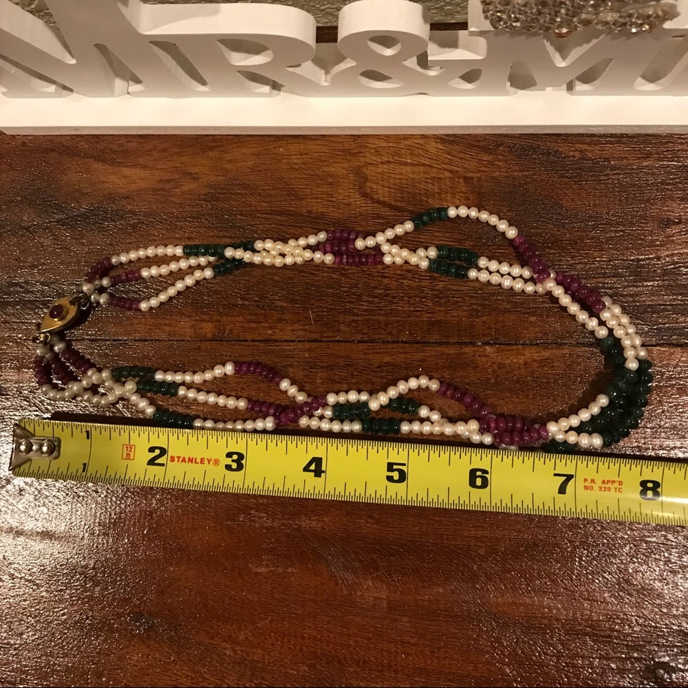 RARE Freshwater Pearls/Rubies/Emerald Necklace - Picture 9 of 9